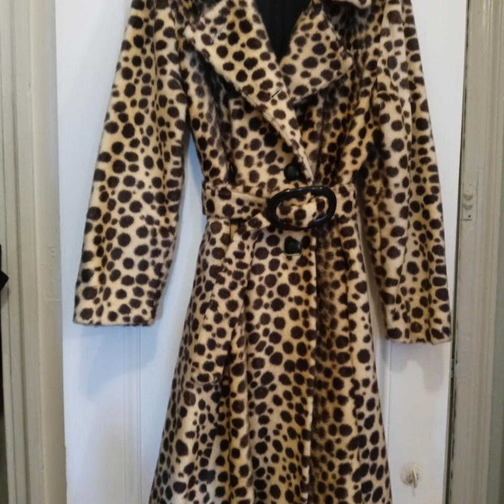 Vintage faux leopard fur coat.